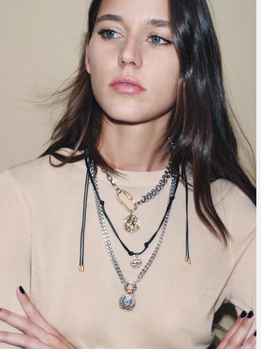 Zara NWT set of 3 necklaces with medallions gold silver
